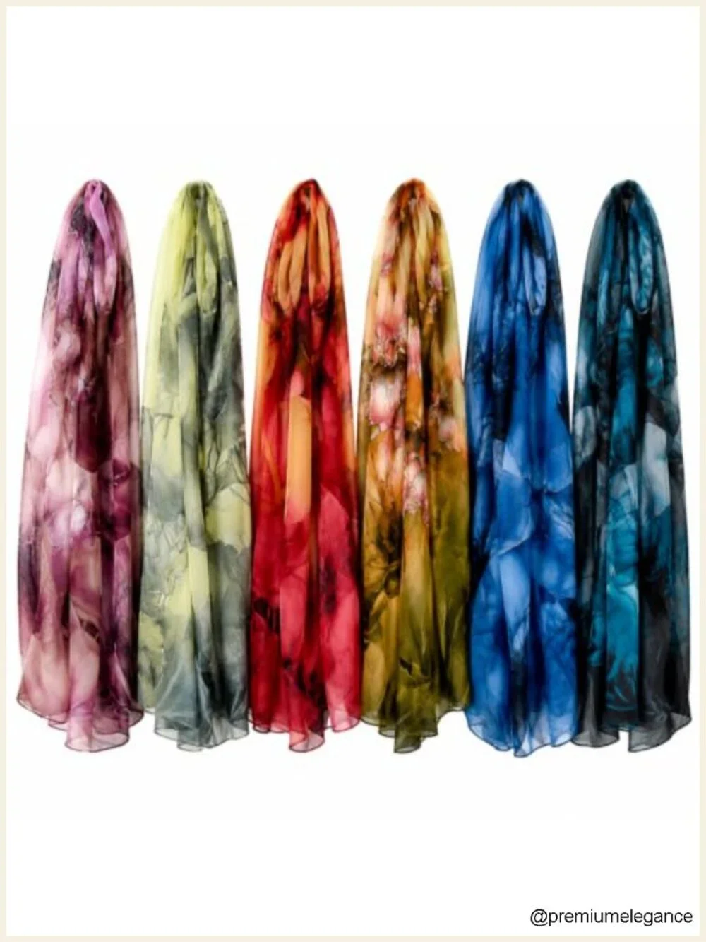 6 Pcs Women Lightweight Silk Scarf Long Shawl Wrap Lotus Pattern Georgette